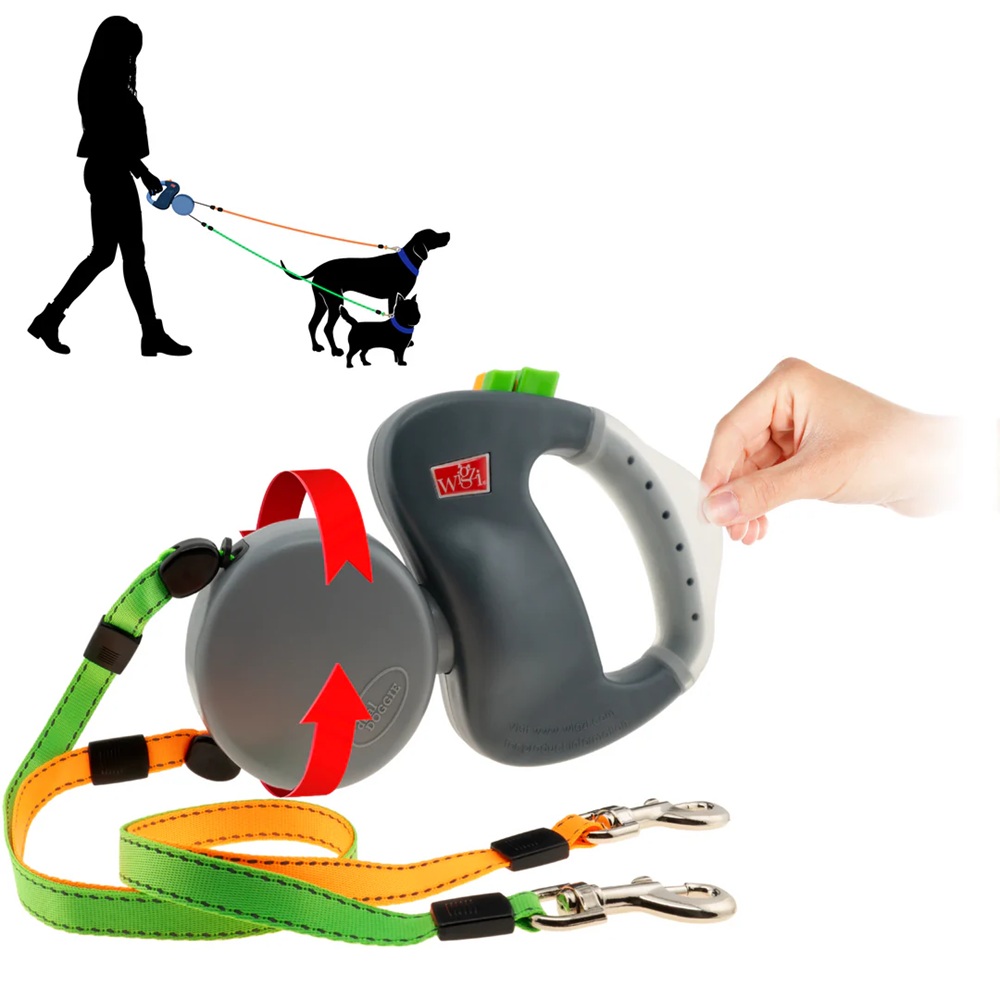 Wigzi Dual Doggie 2 Dog Retractable Leash With Gel Handle 10ft